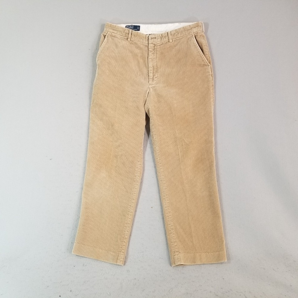 Polo Ralph Lauren Pants Mens 35x30 Beige Corduroy Chino Straight Flat Front Flaw